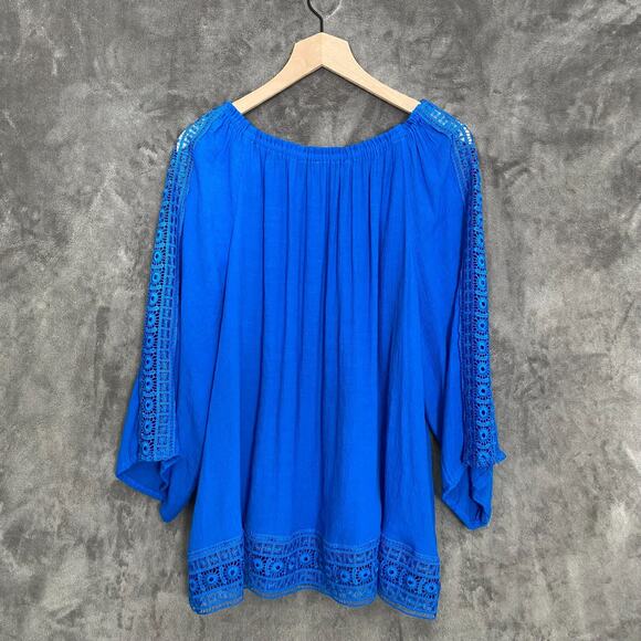 Zac & Rachel Womens Off The Shoulder Top Size 2X Crocheted Trim Career Boho - Picture 7 of 10